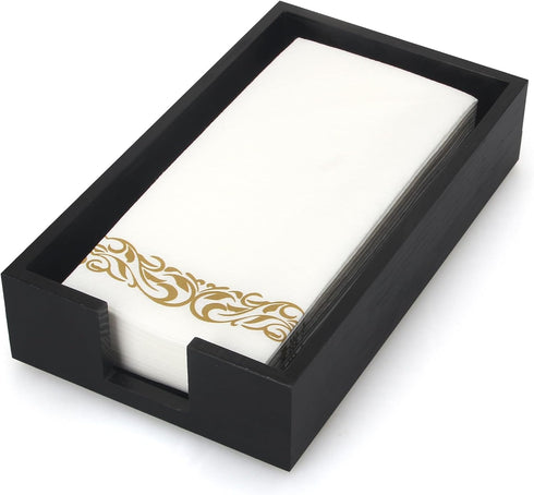 Guest Paper Towels Holder for Bathroom Napkin Tray Black Wooden Napkins Holder
