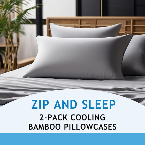 Zippered Pillowcases - Queen Size 30x20, 100% Viscose Derived from Bamboo, 2 PK, White, Cooling Pillow Cases