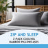 Zippered Pillowcases - Queen Size 30x20, 100% Viscose Derived from Bamboo, 2 PK, White, Cooling Pillow Cases