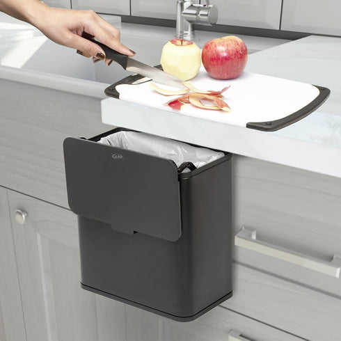 Counter 1.5 (6L) Glad Roomate Under Trash Can - Space Saving Stainless Steel Waste Bin with Dual Lid and Clorox