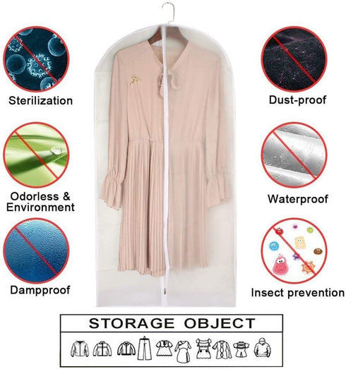Garment Bag Clear 24'' x 48'' Long Suit Dust Cover for Dance Dress Clothes, Pack of 6