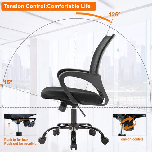 Ergonomic Office Chair, Home Desk Task Mesh Computer Chair with Lumbar Support, Adjustable Rolling Swivel