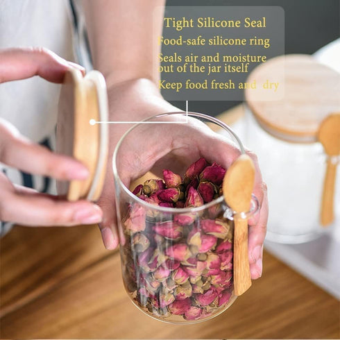 Spice Jars Set, 3PCS 18Oz/530ML Overnight Oats Containers with Airtight Lid and Spoon, Decorative Kitchen Canisters