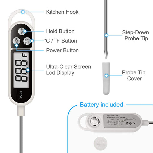 AikTryee Digital Instant Read Meat Thermometer - Kitchen Cooking Food Candy Thermometer for BBQ Grill Smoker
