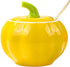 Pumpkin Shape Ceramic Sugar Bowl with Lid and Spoon, Elegant Design for Home and Kitchen, Yellow, 10.5 OZ