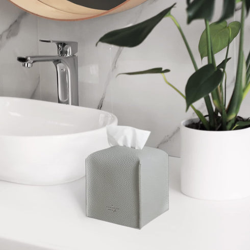 Carrotez Modern PU Leather Square Tissue Box Cover - Decorative Organizer for Bathroom Vanity, Night Stands, Office