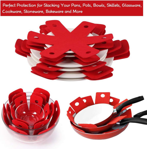 BYKITCHEN Pot Pan Protectors - Set of 12, Red Pads for Stacking Cookware