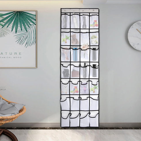 Pocket Shoe Organizer, 28 Pocket Door Hanging Shoe Rack for Closet, White (Size: 68.5x20.88inch)