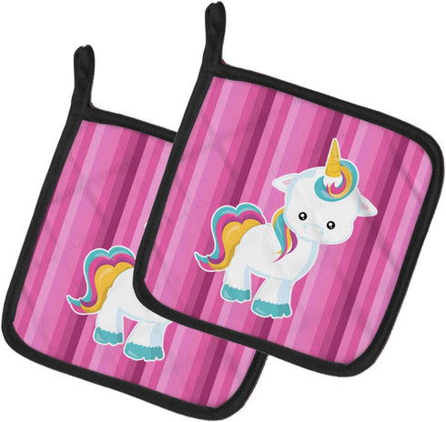 Caroline's Treasures BB6806PTHD Pair of Pink Stripes Unicorn Pot Holders, 7.5 x 7.5, Heat Resistant Kitchen Hot Pads