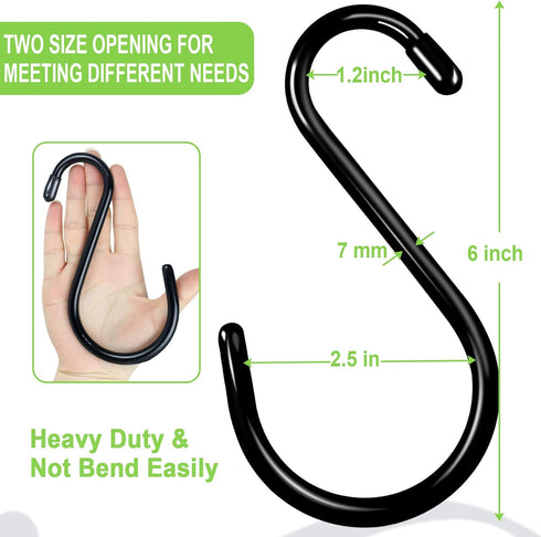 6 Inch Heavy Duty S Hooks, Large Vinyl Coated S Hook 6 Pack for Hanging Plants, Kitchen, Garden Tools