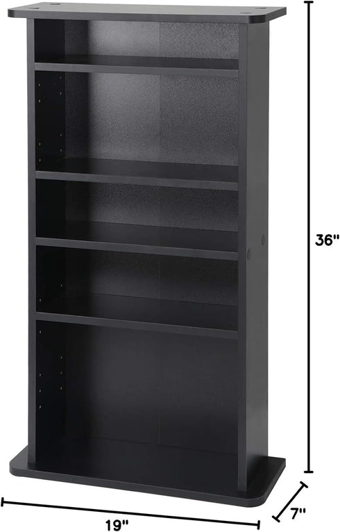 5 5 240 132 Shelf Bookcase Tier Wooden Multimedia Storage Media Cabinet DVD Rack, Adjustable Shelves Organize a Mix