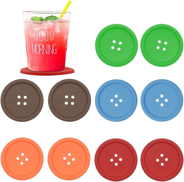 Creativee 10Pcs Silicone Drink Coaster,Colorful Round Button Shaped Cup Cushion Holder,Coffee Drink Mat,Heat
