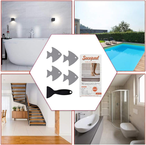 Bathtub Stickers Non-Slip, 24 PCS Safety Shower Treads with Premium Scraper, Gray