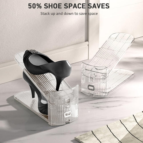 12 Pack 3.7''to 7.7'' 50%,Easy Clear Shoe Slots Organizer - Adjustable Height Shoe stackers for a pair of shoes ,Shoe