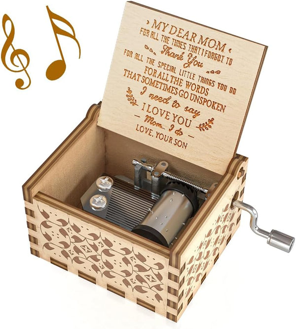 You are My Sunshine Music Box, Vintage Wood Laser Engraved Gift for Mom from Son, Unique Mother's Day/Birthday/Christmas