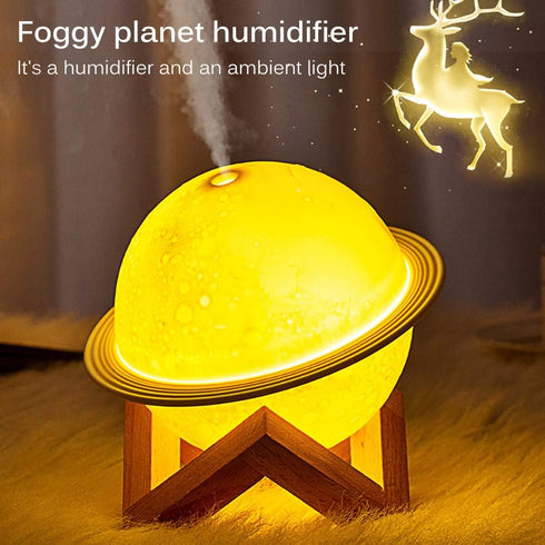 Moon Lamp Humidifier, 2 in 1 Night Light & Humidifier with USB Recharge, 3 Colors 3D LED Moon Light with Stand,