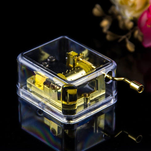 Pursuestar Happy Birthday Music Box - Clear Gold Hand Crank Musical Box for Mom/Dad/Daughter/Son - Unique Gift
