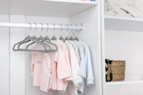 ManGotree 15 Pack Non-Slip Baby Velvet Clothes Hanger, Kids Coat Hanger with Swivel Hook (Grey)