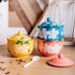 FUYU Hand-painted Flower Ceramic Condiment Pot, Seasoning Jar with Lid and Spoon
