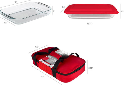 HW1236 Glass Casserole with Insulated Bag, Ideal for Picnic, Potluck, Hiking, Beach Trip