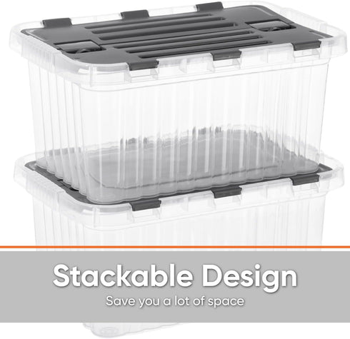 Superio Clear Storage Box with Lid, Plastic Container Bins for Organizing, Stackable Crates, BPA Free