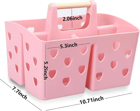 Anyoifax Portable Shower Caddy, Plastic Basket with Wood Handle, Divided Storage Organizer for Bathroom, Dorm, Kitchen