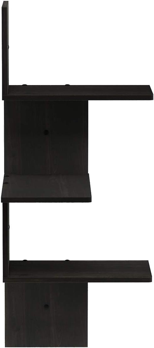 3-Tier Furinno Rossi Wall Mounted Shelves, Rectangle, Espresso/Black