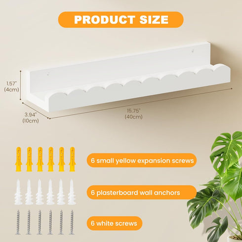 4-Pack Yirilan Scalloped Shelves, Nursery Shelves for Wall, Floating Nursery Book Shelves for Kids, White
