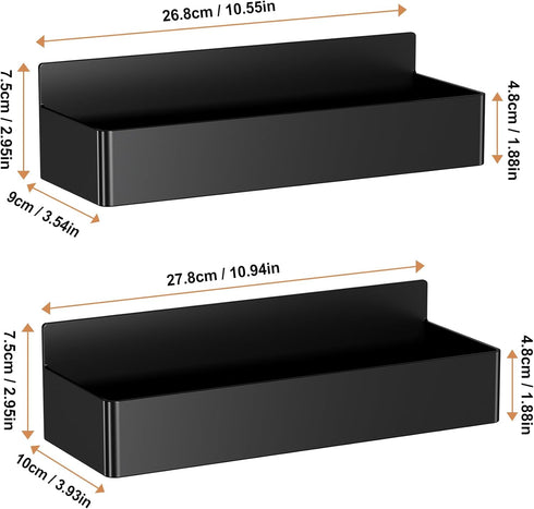 Magnetic Spice Rack for Refrigerator, Kitchen Organizer and Storage Shelf, Black (2 Pack)