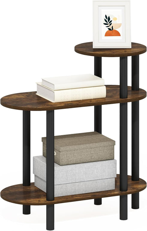 Furinno Turn-N-Tube Side Table, 3-Tier Oval Sofa End Table with Open Shelf,