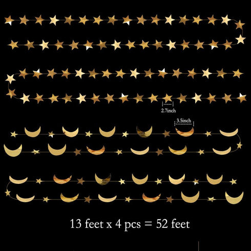 Decor365 Gold Moon Star Garland - Ramadan Decorations, Hanging Twinkle Little Star Birthday Party Decor