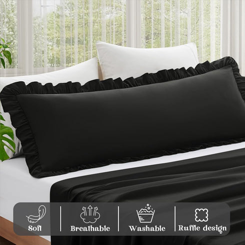 Set 1, 20" 54", KKJIAF Ruffle Body Pillow Cases of Ruffled Pillow Covers with Envelope Closure, Body Pillowcases Size