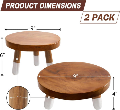 9" 4"+6" Tall-2 Pack Round Dip Dyed Teak Plant Stand |Wood Risers for Decor | Wood Pedestal Stand Riser