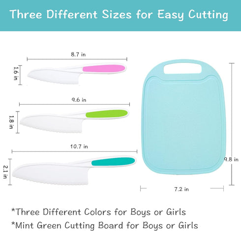 Kids Knife Set for Real Cooking, 4 Pieces Toddler Knife Set with Cutting Board, Firm Grip