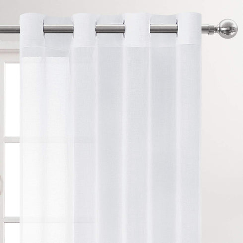 DWCN White Sheer Curtains - Set of 2 Panels, Faux Linen Look Grommet Window Drapes for Bedroom Living Room