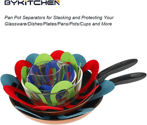 BYKITCHEN Felt Pan Separators, Set of 20 & 4 Sizes, Flower Glass Bowl Dish Protectors for Stacking Cookware