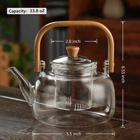 Glass Tea Pot, Stovetop Safe Clear Teapot and Kettle for Brewing Tea