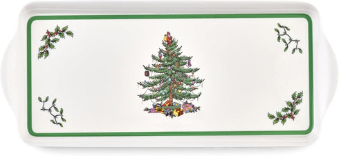 Spode Christmas Tree Sandwich Tray, 15" x 6.5", Decorative Serving Platter for Appetizers, Festive Melamine Dish