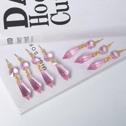 20pcs Pink Crystals Prisms Glass Tip Beads Replacement Chandelier Icicle Drop Pendants Octagon Crystal Beads Gold Pins