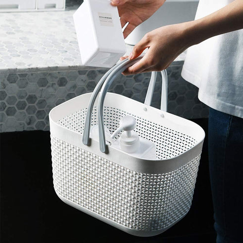 UUJOLY Plastic Organizer Storage Baskets with Handles - Shower Caddy Bins for Bathroom and Kitchen (White)