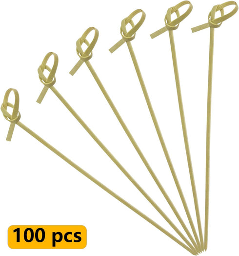 BLUE TOP Bamboo Cocktail Picks 100 PCS, 6 Inch Looped Knot Skewers, Food Picks, Party Toothpicks for Appetizers,