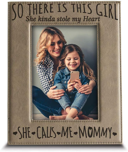 BELLA BUSTA Engraved Leather Picture Frame, "So There is This Girl", 5 x 7 Vertical, Mommy and Me