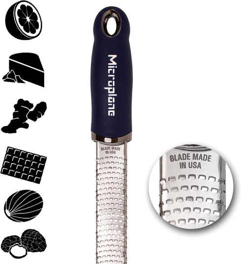Microplane Premium Citrus Zester and Parmesan Grater, Dark Blue - Blade Made in the USA