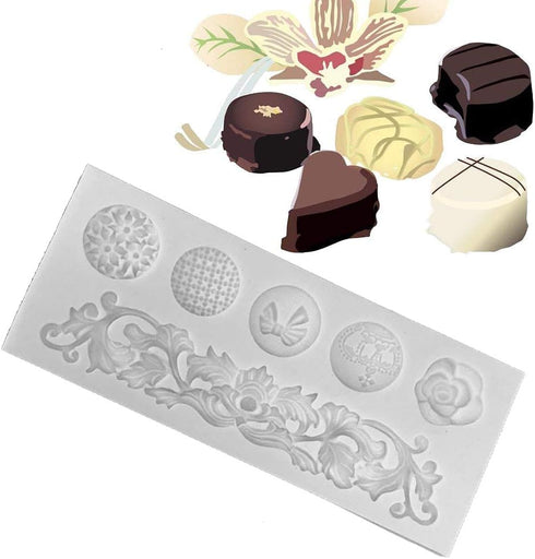 DIY Baroque Scroll Relief Cake Border Silicone Molds - European Frame Cake Decorating Tools - Grey