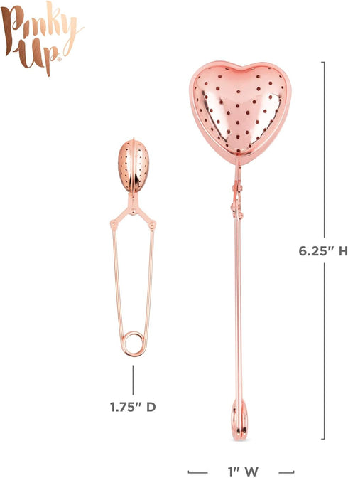 Pinky Up Heart Shaped Tea Ball, Reusable Loose Leaf Tea Infuser, Stainless Steel, Rose Gold