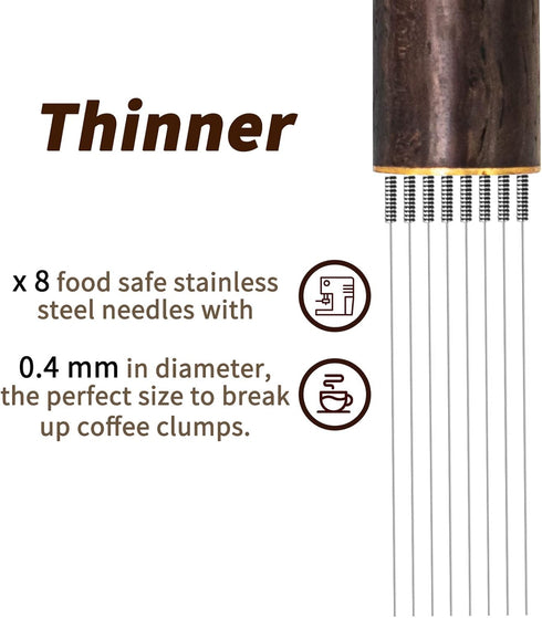 Espresso Coffee Stirrer with 8 Needles, 0.4mm Distribution Tools with Natural Wood Handle