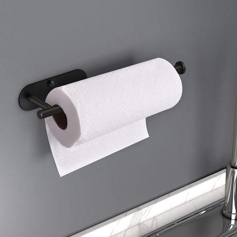 HUFEEOH Adhesive Paper Towel Holder, Under Cabinet Wall Mount for Kitchen Towel, Stainless Steel Rack