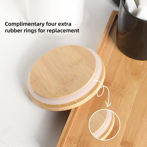 Set, Set 4 Sweejar Kitchen Canisters Ceramic Food Storage Jar Stackable Containers with Airtight Seal Wooden Lid