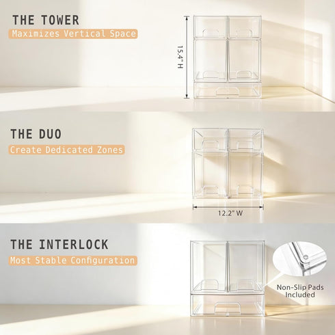 Gajiuhon Countertop, 5-Piece Baby Bottle Organizer, Large Capacity Stackable Acrylic Storage with Non-Slip Pads
