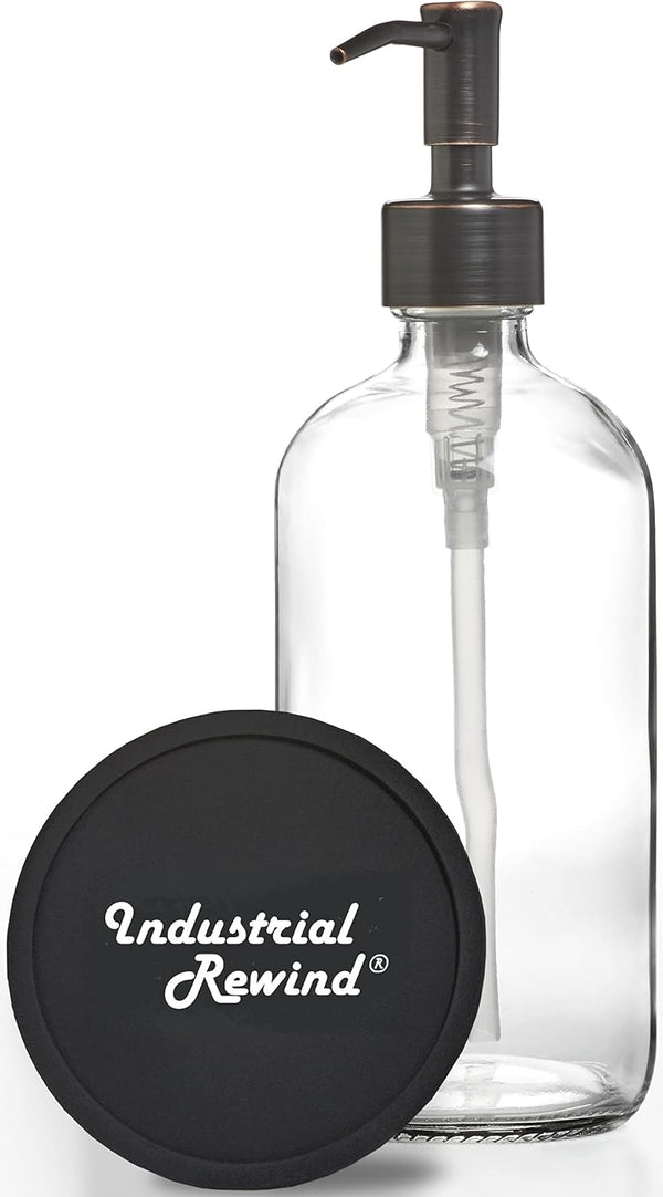 Clear Soap Dispenser with Oil Rubbed Bronze Pump - 8oz Glass Dispenser with Non Slip Coaster
